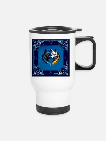 Majestätische Wolfsköpfe. - Thermobecher mit Tragegriff - Weiß