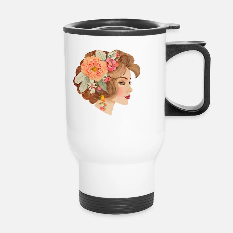 Schöne Dame im Bohemian Chic Stil - Thermobecher mit Tragegriff - Weiß