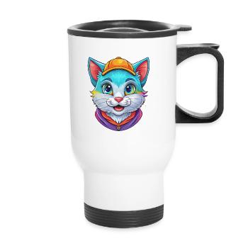 Bambino Katze Rasse Cartoon Kawaii Tier Haustier - Thermobecher mit Tragegriff - Weiß - Vorne