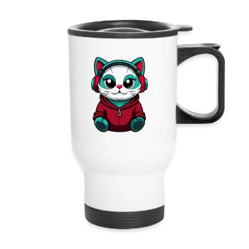 Asiatische Katzenrasse Cartoon Kawaii Tier Haustier - Thermobecher mit Tragegriff - Weiß - Vorne
