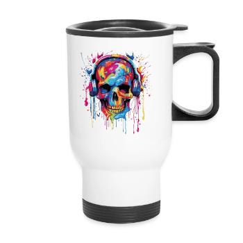 Le crâne de zombie aime la musique - Tasse isotherme avec poignée - blanc - Devant