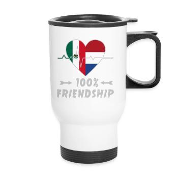Mexiko und Niederlande 100% Freundschaft - Thermobecher mit Tragegriff - Weiß - Vorne