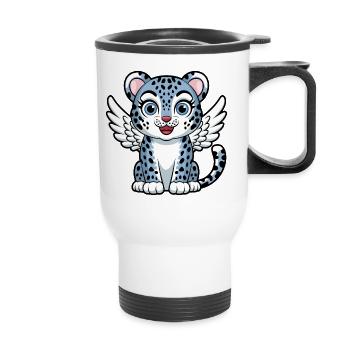 Blaue Tigerkatze mit Engelsflügeln Traumhaft - Thermobecher mit Tragegriff - Weiß - Vorne