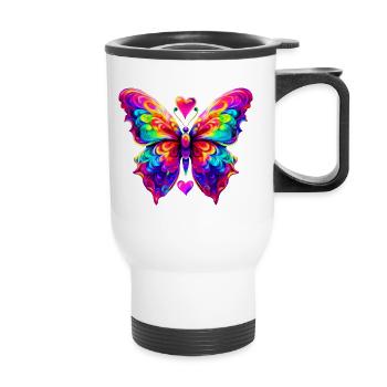 Papillon Haut en Couleurs - Tasse isotherme avec poignée - blanc - Devant