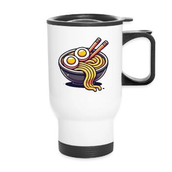 Bol de ramen de dessin animé avec des nouilles aux œufs - Tasse isotherme avec poignée - blanc - Devant