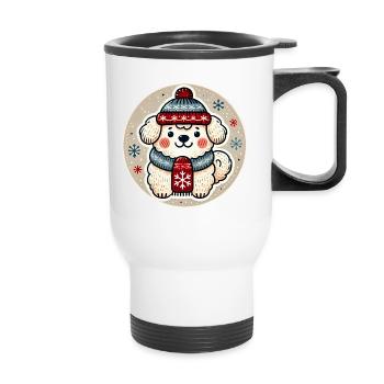 Chien d’hiver douillet en bonnet écharpe - Tasse isotherme avec poignée - blanc - Devant