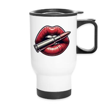 Bold Lips with Bullet Graphic Design - Thermal mug with handle - white - Front