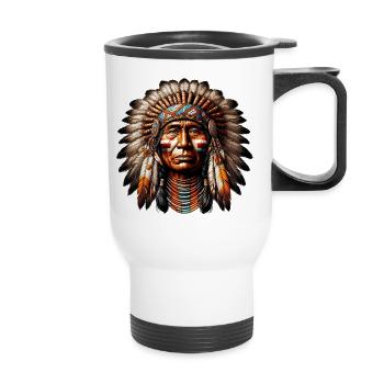 Amerikanisch, Indianer, Amerikaner - Thermobecher mit Tragegriff - Weiß - Vorne