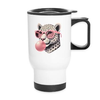 Leopard with Pink Glasses Bubblegum - Thermal mug with handle - white - Front