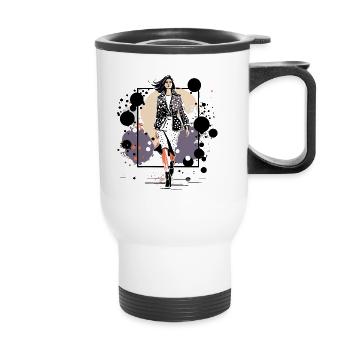 Fashion Maven : un Portrai sophistiqué et élégant - Tasse isotherme avec poignée - blanc - Devant