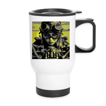 Steampunk-Biker - Thermobecher mit Tragegriff - Weiß - Vorne
