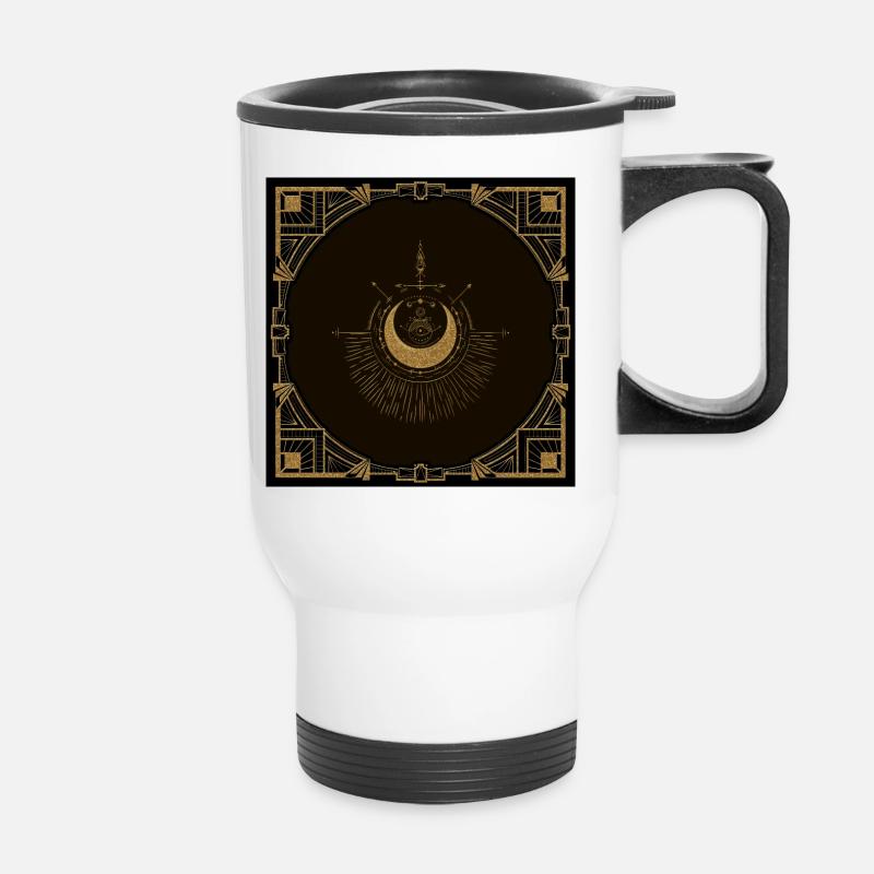 Harmonie des éléments : lune, or et géométrie. - Tasse isotherme avec poignée - blanc