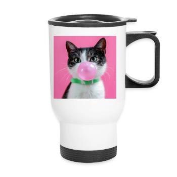 Bubblegum Cat: Cute & Naughty - Thermal mug with handle - white - Front