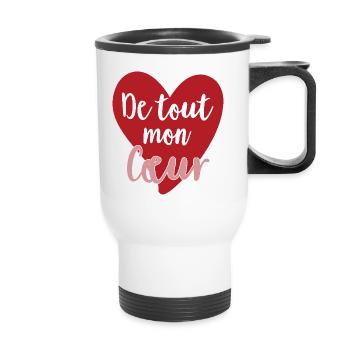 Coeur rouge avec lettrage romantique - Tasse isotherme avec poignée - blanc - Devant