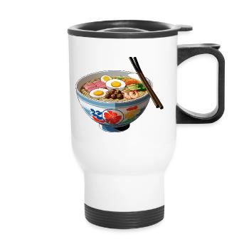 Illustration de bol de ramen avec des crevettes aux œufs - Tasse isotherme avec poignée - blanc - Devant