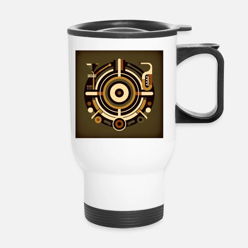 Abstract music design with retro elements - Thermal mug with handle - white