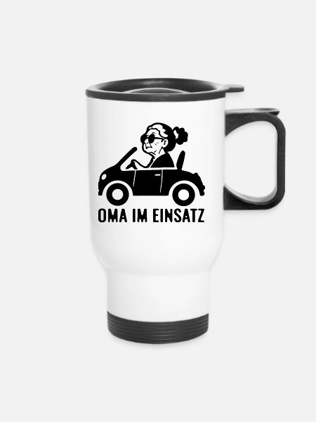 Oma im Einsatz Auto - Thermobecher mit Tragegriff - Weiß