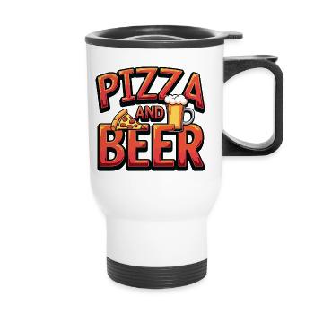 Pizza and Beer Essen Alkohol Lustige Sprüche - Thermobecher mit Tragegriff - Weiß - Vorne