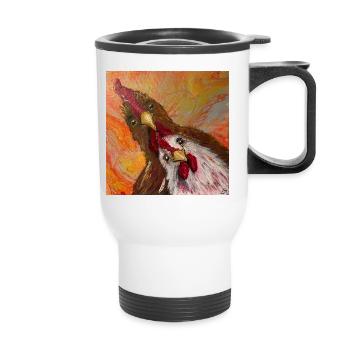 Coq et poulet - Tasse isotherme avec poignée - blanc - Devant