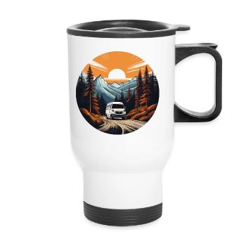Van drives towards sunset - Thermal mug with handle - white - Front