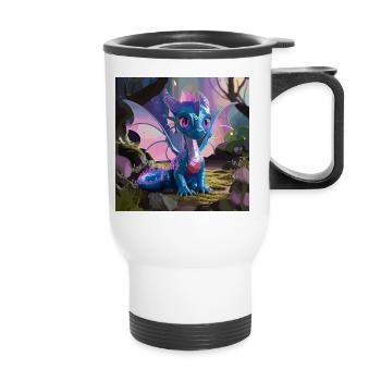 Cute Blue Dragon – Fantasy Cartoon Design - Thermal mug with handle - white - Front
