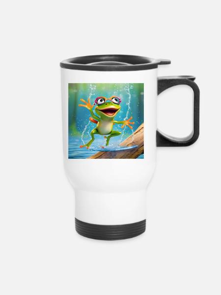 Frosch, Amphibie, Laubfrosch - Thermobecher mit Tragegriff - Weiß
