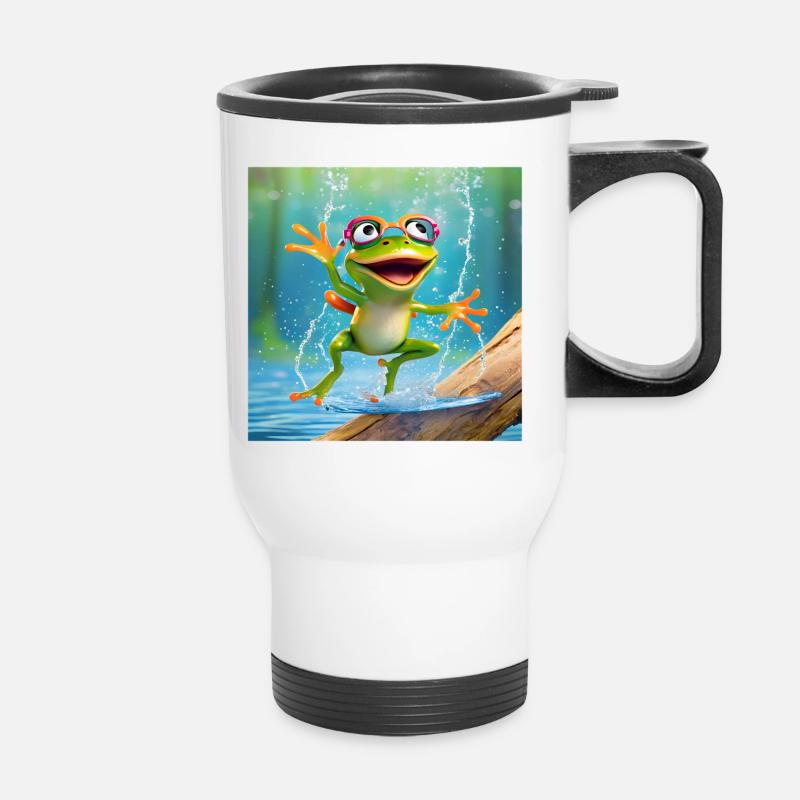 Frosch, Amphibie, Laubfrosch - Thermobecher mit Tragegriff - Weiß