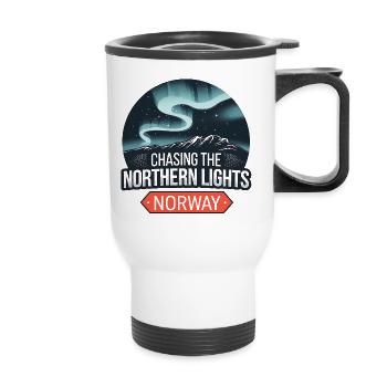 à la poursuite des aurores boréales en Norvège - Tasse isotherme avec poignée - blanc - Devant
