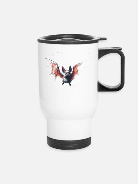 Cute Bat - Hand Drawn Flying Bat Sketch Shirt - Thermal mug with handle - white
