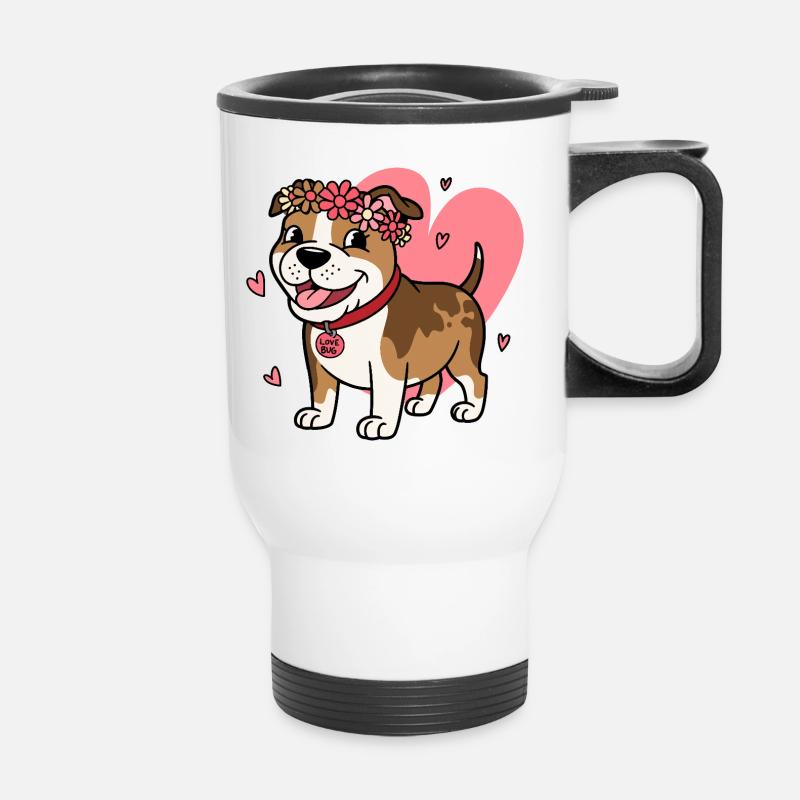 Cute Pitbull Love Bug with Floral Crown - Thermal mug with handle - white