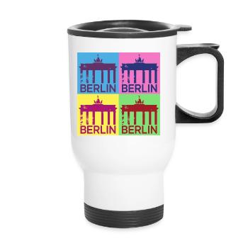 Berlin Skyline Stadt Deutschland Pop Art Style - Thermobecher mit Tragegriff - Weiß - Vorne