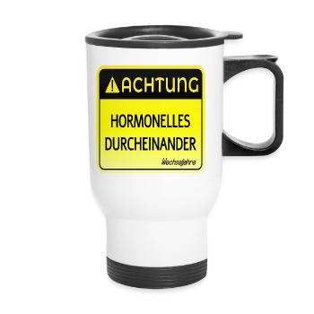 WECHSELJAHRE MENOPAUSE - ACHTUNG HORMONE - Thermobecher mit Tragegriff - Weiß - Vorne