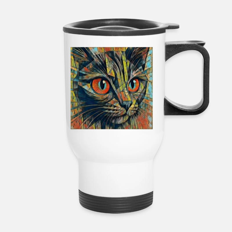 Farbenfrohe Katzenaugen ART - Thermobecher mit Tragegriff - Weiß