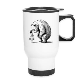 Gentle encounter: Girl & Bear - Thermal mug with handle - white - Front