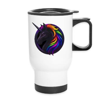 Schwarzes Regenbogen-Einhorn – Magie & Individuali - Thermobecher mit Tragegriff - Weiß - Vorne