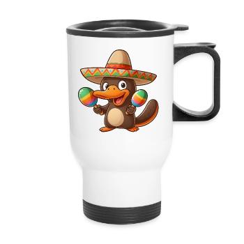 Drôle de canard à bec avec sombrero et maracas - Tasse isotherme avec poignée - blanc - Devant