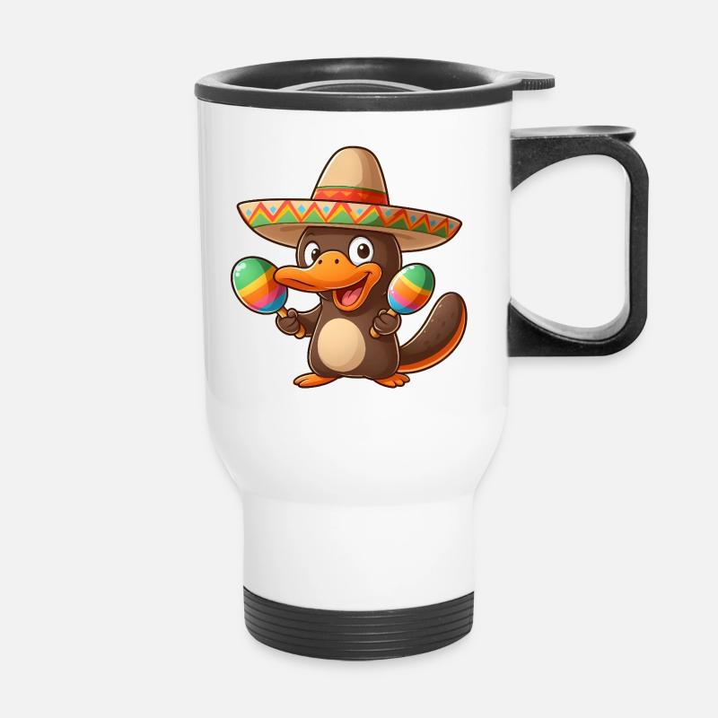 Lustiger Schnabel-Duck mit Sombrero und Maracas - Thermobecher mit Tragegriff - Weiß
