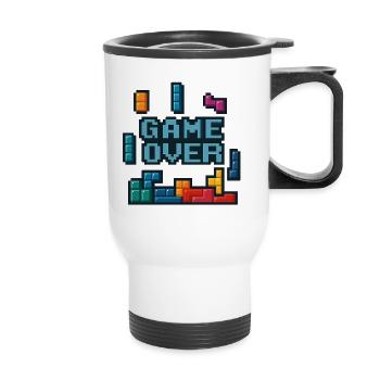 Pixel-Art Game Over Design - Thermobecher mit Tragegriff - Weiß - Vorne