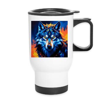 Vivid Geometric Wolf Illustration - Thermal mug with handle - white - Front