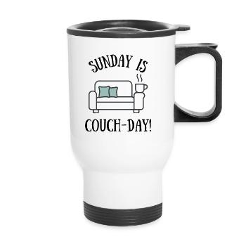 Sonntag ist Couch-Tag Design - Thermobecher mit Tragegriff - Weiß - Vorne