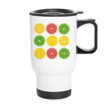 Fruit Citrus Color Blocking Design - Thermal mug with handle - white - Front