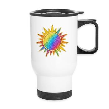 Vibrant Rainbow Sunburst Design - Thermal mug with handle - white - Front