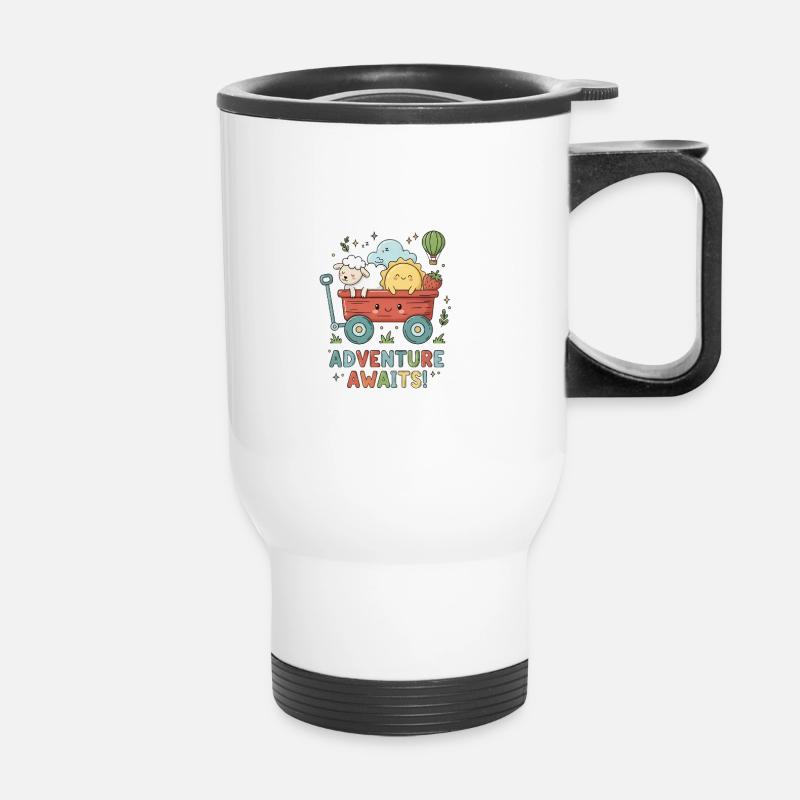 Whimsical Adventure Cart with Cute Characters - Thermal mug with handle - white