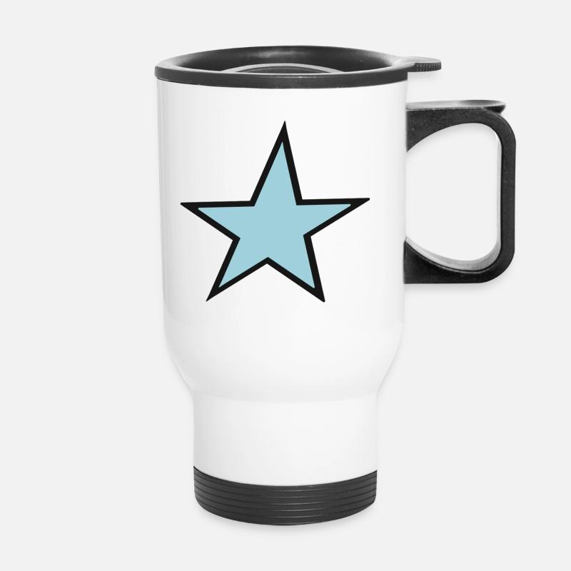 Bright blue star with black border - Thermal mug with handle - white