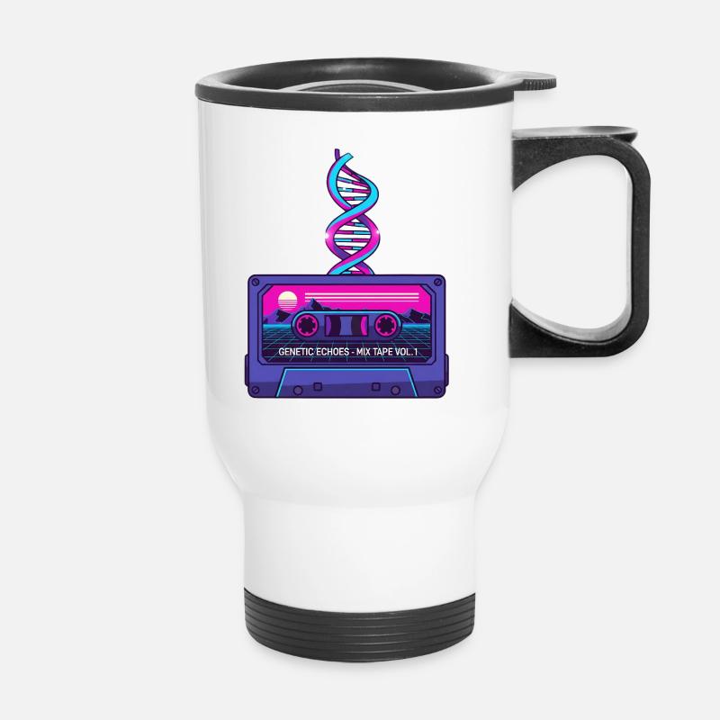 Neon Retro Kassette DNA Kunst - Thermobecher mit Tragegriff - Weiß