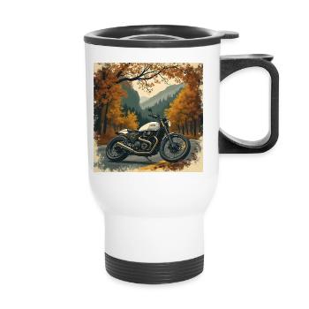 Quiet Luxury Motorcycling Poster - Thermobecher mit Tragegriff - Weiß - Vorne