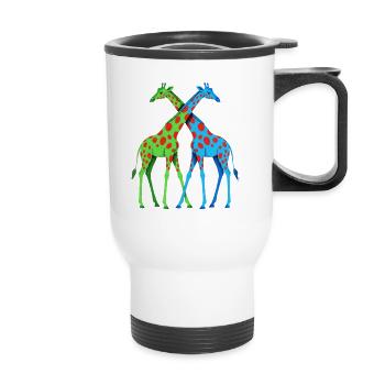 Duo de girafes néon bleu vert à pois et amoureux - Tasse isotherme avec poignée - blanc - Devant