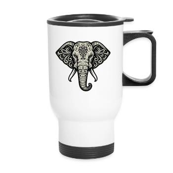 Elefant Mandala Ornament - Thermobecher mit Tragegriff - Weiß - Vorne