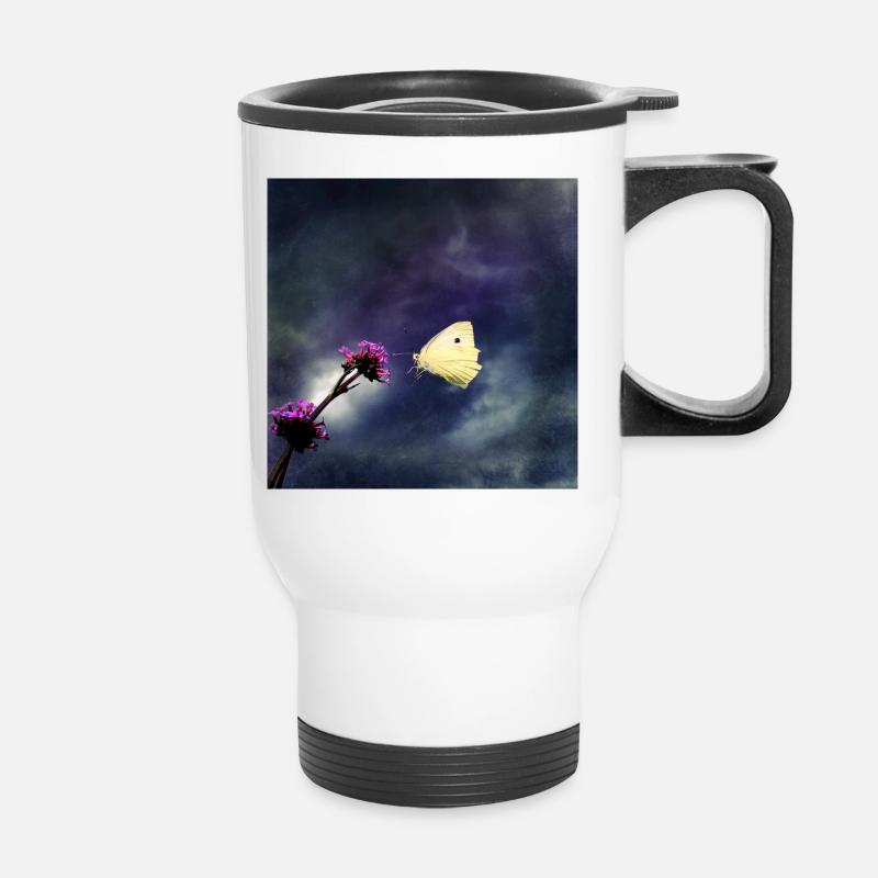 Anflug in Gewitterstimmung - Thermobecher mit Tragegriff - Weiß