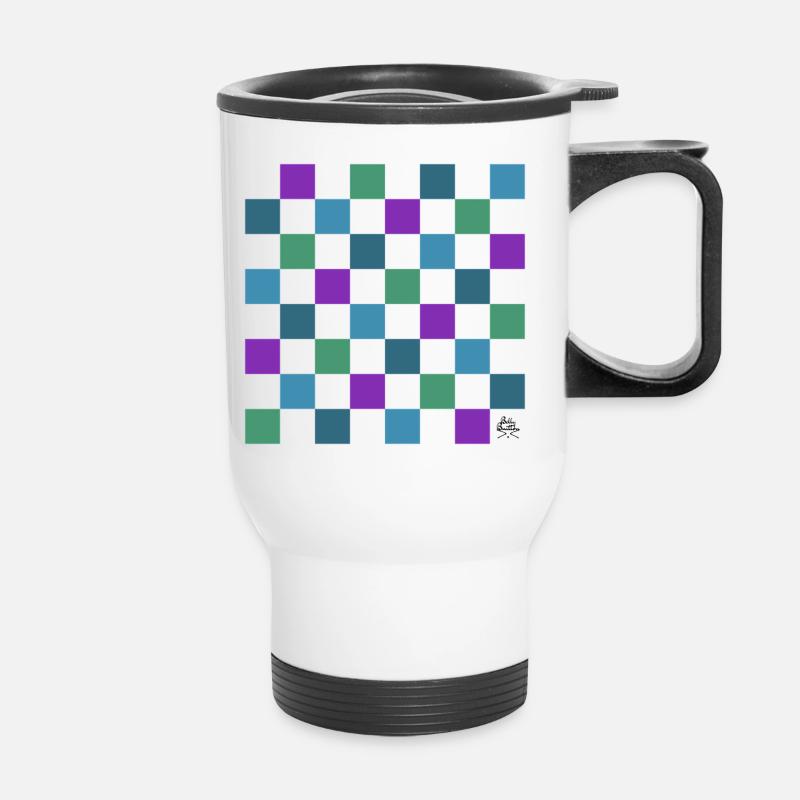 Schachbrett - Design by Belly Buitton - Thermobecher mit Tragegriff - Weiß
